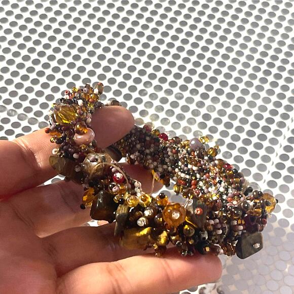 Natural Stone Stretch Beaded bracelet Brown Tigers Eye magnetic Closure  B#18 - Picture 3 of 10